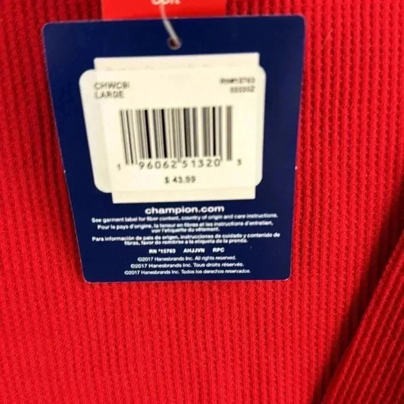 RED HENLEY SZ L CHAMPION NWT COTTON POLYESTER LONG SLEEVE CUFF SOFT LIGHTWEIGHT - Picture 6 of 7